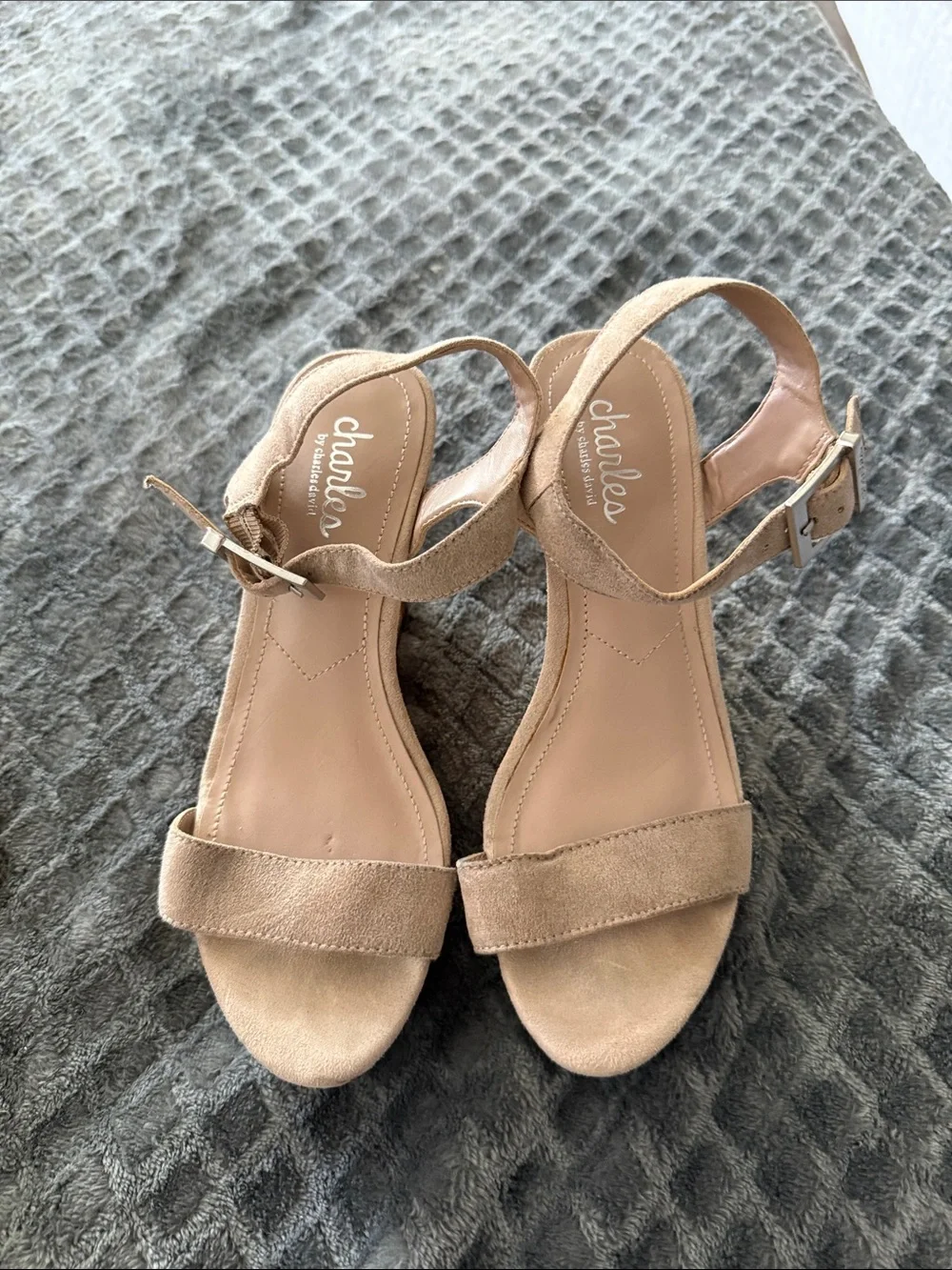 Charles By Charles David Tan Suede Cork Wedge Sandals
